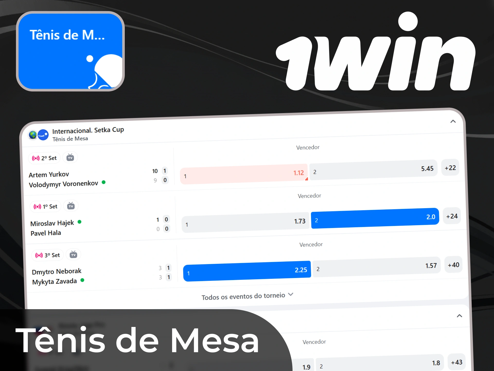 Você também pode apostar no tênis de mesa na 1win.